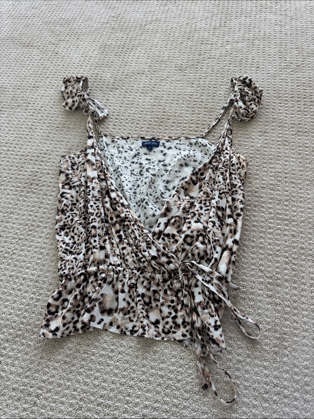 Planet Blue Beige and Brown Leopard Wrap Crop Top